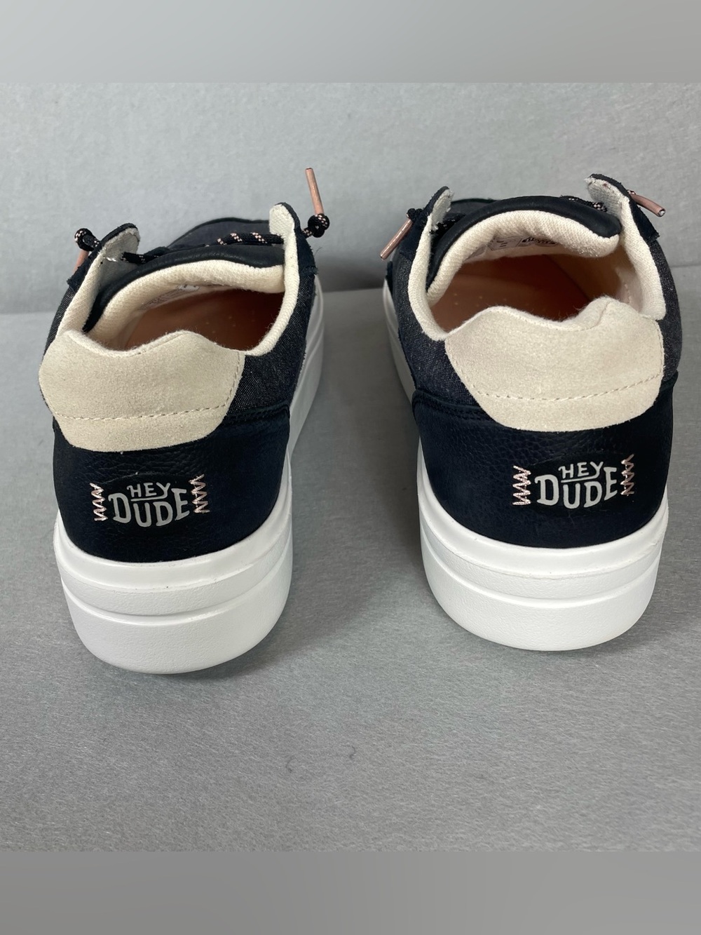 Hey Dude Hudson Lift Sport Womens Size 12 Black Leather Platform Sneakers - Picture 4 of 12